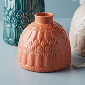 Anthropologie Textured Vase Trio - Teal, Coral, and Cream